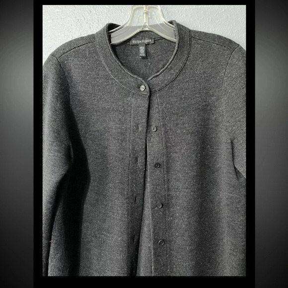 Eileen Fisher Merino Wool Button Front Cardigan Charcoal Gray Open Longsleeve XS - Picture 3 of 4